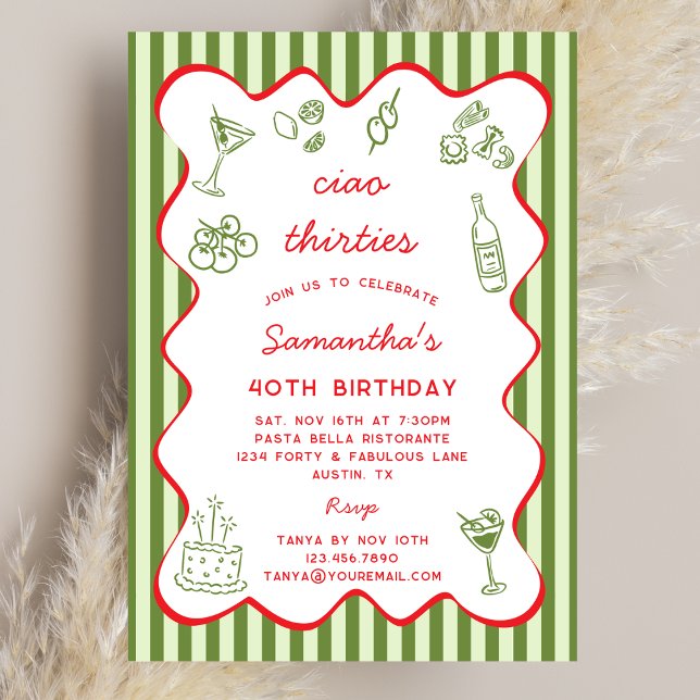Ciao 30s Italian Pasta Dinner 40th Birthday Party  Einladung (Von Creator hochgeladen)