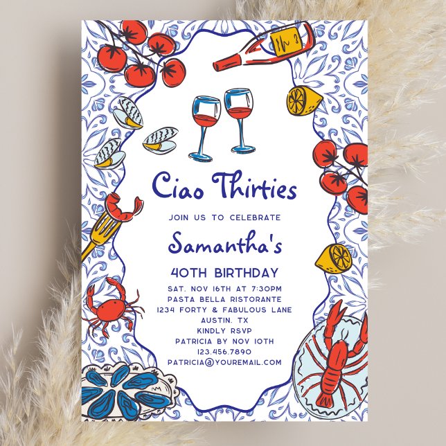 Ciao 30s Italian Seafood Wine Dinner 40th Birthday Einladung (Von Creator hochgeladen)