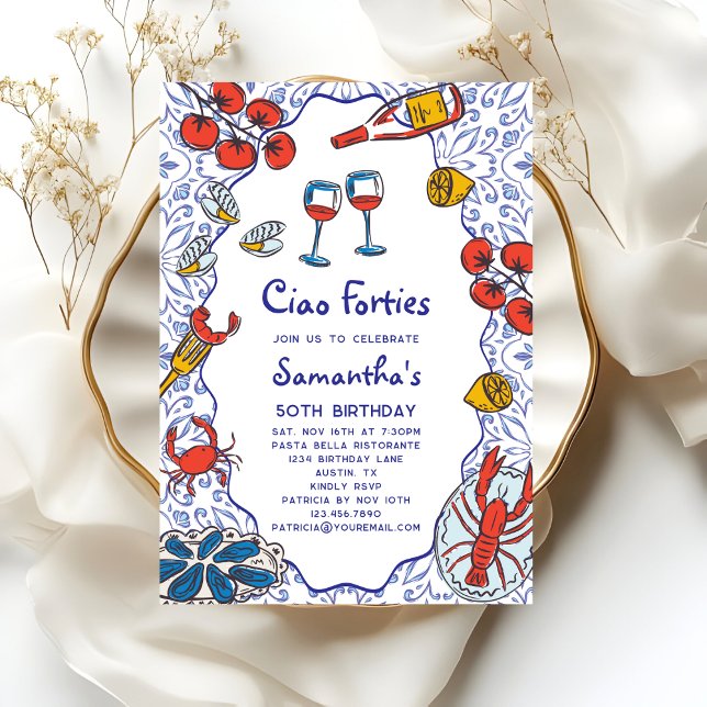 Ciao 40s Italian Seafood Wine Dinner 50th Birthday Einladung (Von Creator hochgeladen)
