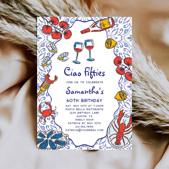 Ciao 50s Italian Seafood Wine Dinner 60th Birthday Einladung (Von Creator hochgeladen)