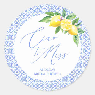 Ciao an Miss Lemon Italienische Blaue Fliese Jungg Runder Aufkleber