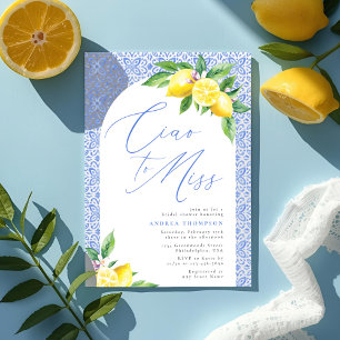 Ciao an Miss Lemon Italienische Blaue Fliesen-Brau Einladung