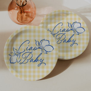Ciao Baby Amalfi Zitronen Blau und Gelb Baby Showe Pappteller
