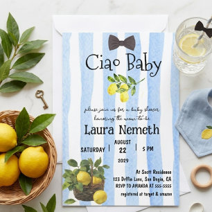 Ciao Baby Blau Gestreift Lemon Boy Babyparty Einladung