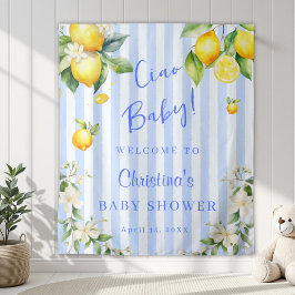 Ciao Baby Blue Citrus Lemons Baby Shower Backdrop Wandteppich