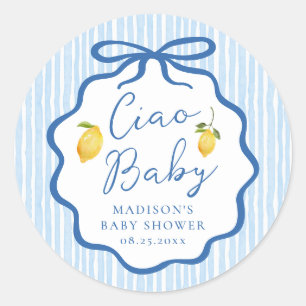 Ciao Baby Blue Italienische Baby Shower Zitrone Runder Aufkleber