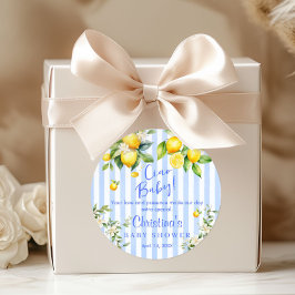 Ciao Baby Blue Stripe Lemon Baby Shower Thank you Runder Aufkleber