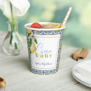 Ciao Baby Blue Tile Citrus Lemon Babydusche Pappbecher