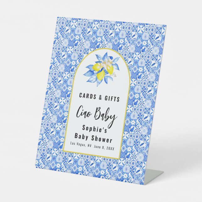 Ciao Baby, Blue Tiles And Lemons Cards & Gift Sockelschild (Vorderseite)
