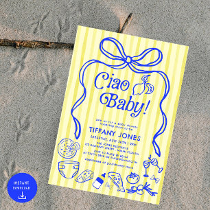 Ciao Baby Blue Yellow Italian Lemons Baby Dusche Einladung