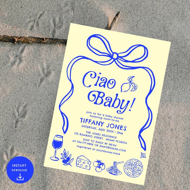 Ciao Baby Blue Yellow Italian Lemons Baby Dusche Einladung (Von Creator hochgeladen)