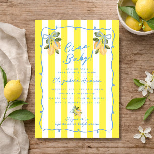 Ciao Baby Gelbe Streifen Blaues Zitronen-Baby-Part Einladung