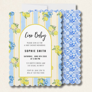 Ciao Baby, Grafeful Zitrone, italienische blaue Fl Einladung