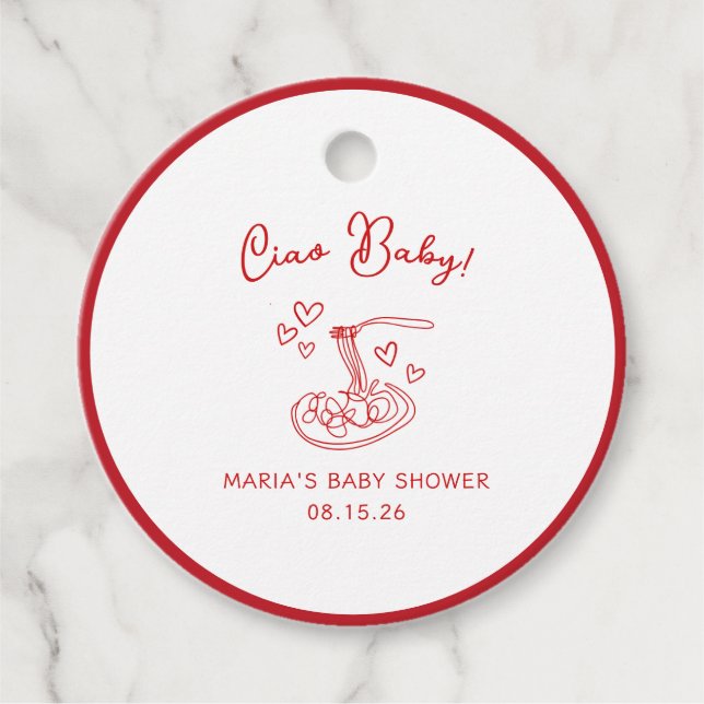 Ciao Baby! Handgezeichnete italienische Pasta Baby Geschenkanhänger (Vorderseite)