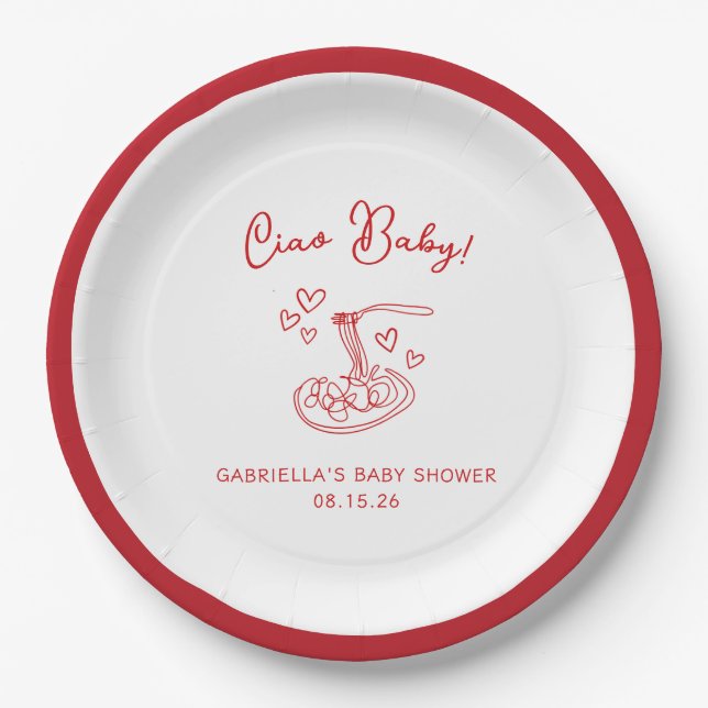 Ciao Baby! Handgezeichnete italienische Pasta Baby Pappteller (Vorderseite)