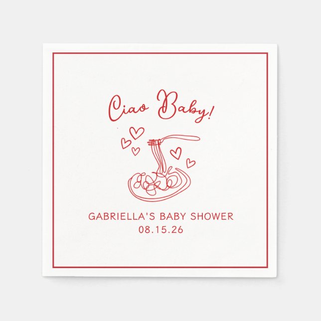 Ciao Baby! Handgezeichnete italienische Pasta Baby Serviette (Vorderseite)