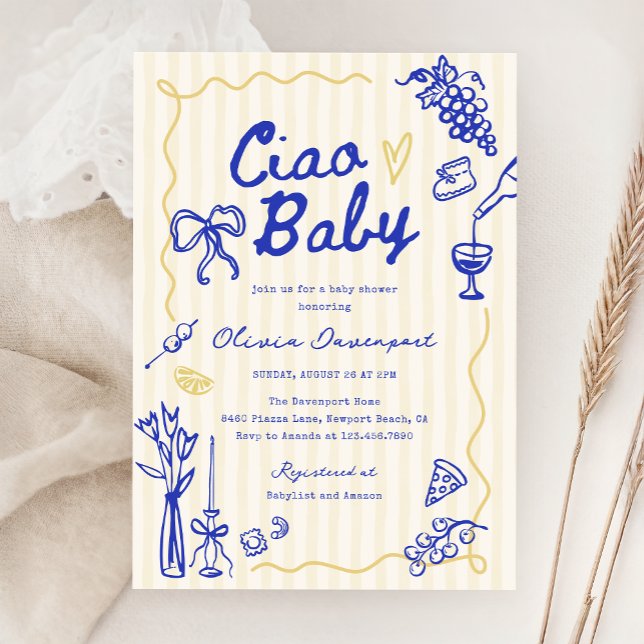 Ciao Baby Italian Bambino Hand Drawn Baby Dusche Einladung (Von Creator hochgeladen)