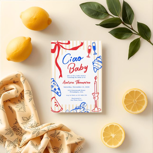 Ciao Baby Italian Bambino Hand Drawn Baby Dusche Einladung (Von Creator hochgeladen)
