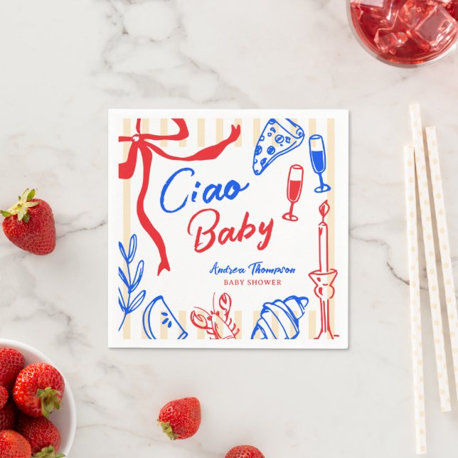 Ciao Baby Italian Bambino Hand Drawn Baby Dusche Serviette (Beispiel)