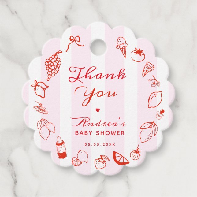 Ciao Baby Italian Hand Drawn Baby Dusche Danke Geschenkanhänger (Vorderseite)