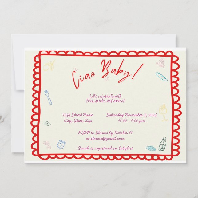 Ciao Baby Italien Thème Douche Invitation (Devant)