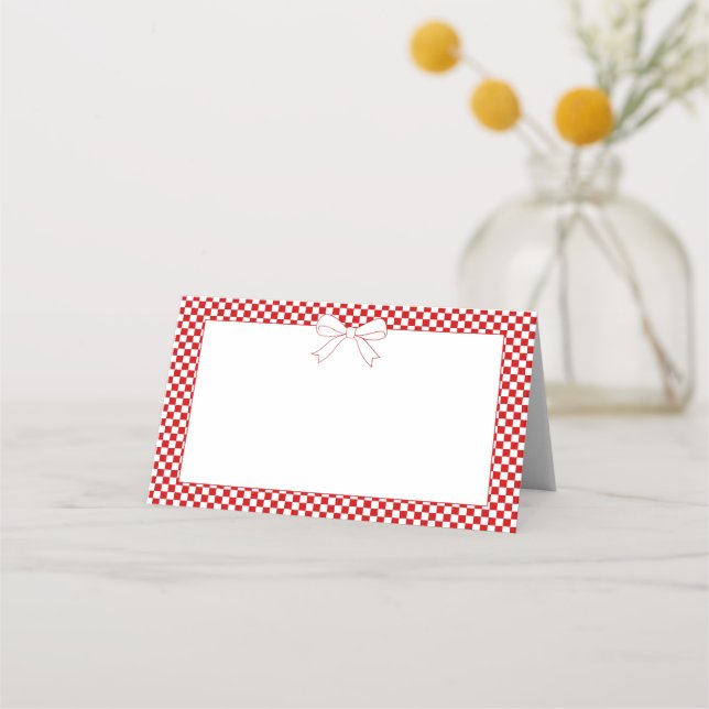 Ciao Baby! Italienisch Rot Gingham Weiß Schleife Platzkarte (Vorderseite)