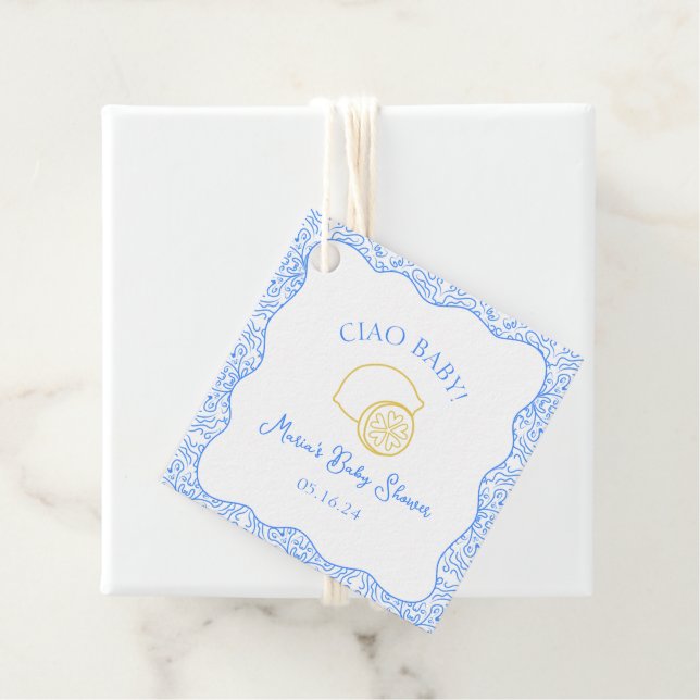 Ciao Baby! Lemon Blue Italian Baby Dusche Geschenkanhänger (Beispiel)