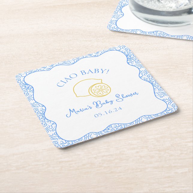 Ciao Baby! Lemon Blue Italian Baby Dusche Rechteckiger Pappuntersetzer (angewinkelt)