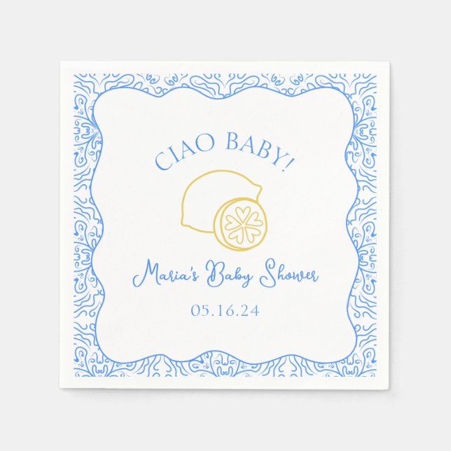 Ciao Baby! Lemon Blue Italian Baby Dusche Serviette (Vorderseite)