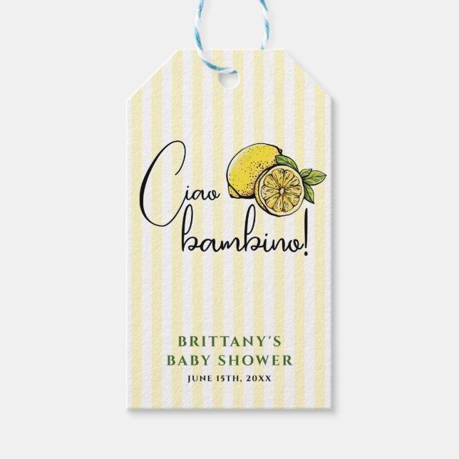 Ciao Baby Lemon Italian Baby Showmarke Geschenkanhänger (Vorderseite)
