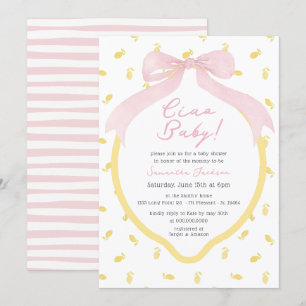 Ciao Baby Lemon & Pink Bow Pink Girl Baby Dusche Einladung
