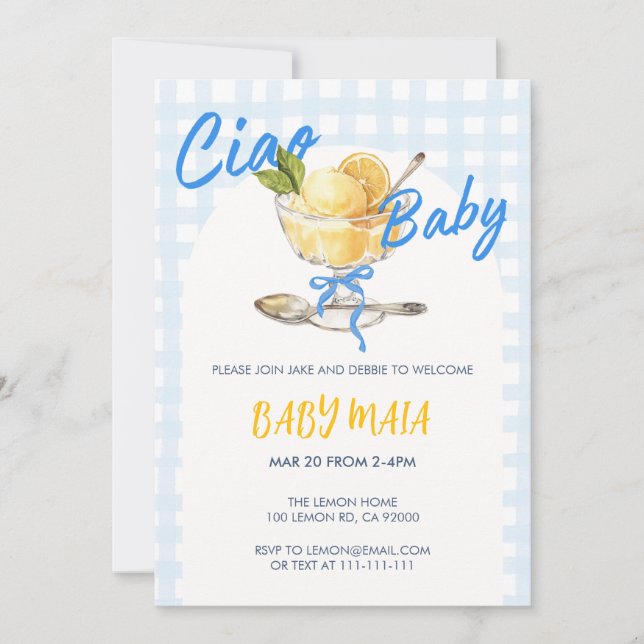 Ciao Baby Lemon Sorbet Kinderdusche Einladung (Vorderseite)