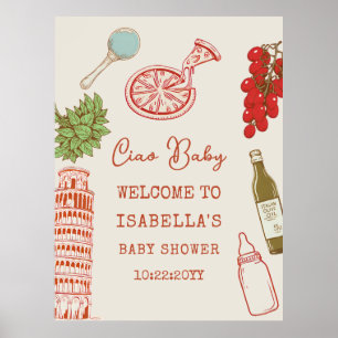 Ciao Baby Line Art Italienische Pizza Baby Shower Poster
