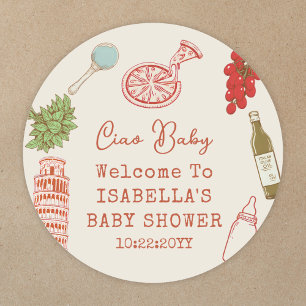 Ciao Baby Line Art Italienische Pizza Baby Shower Runder Aufkleber