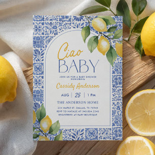 Ciao Baby Mittelmeerfliesen Zitronen-Baby-Party Einladung