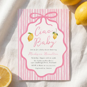 Ciao Baby Pink Italienische Zitronen-Baby-Party Einladung