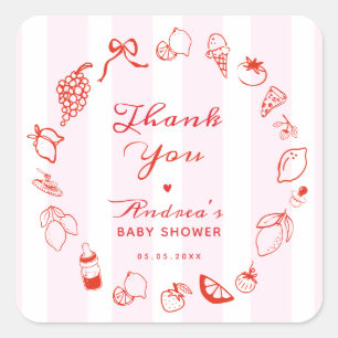 Ciao Baby Pink & Red Hand Drawing Italienische Bab Quadratischer Aufkleber