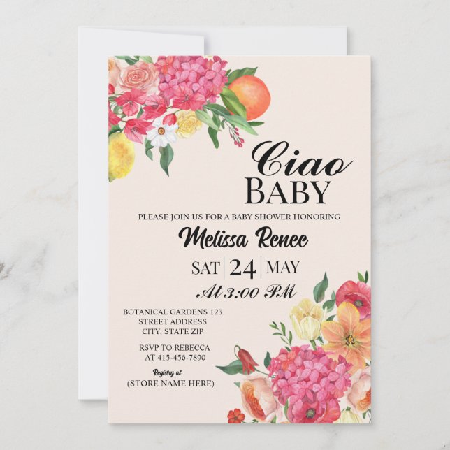 Ciao Baby shower Flower Invitation  (Devant)