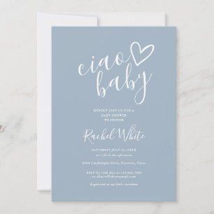 Ciao Baby Shower Herz Dusty Blau Minimalistisch Einladung
