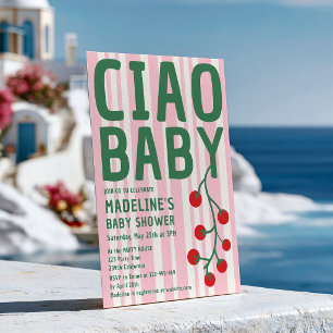 Ciao Baby Shower Italienischer Retro-Rosa-Streifen Einladung