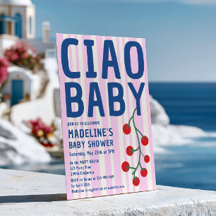 Ciao Baby Shower Italienischer Retro-Rosa-Streifen Einladung
