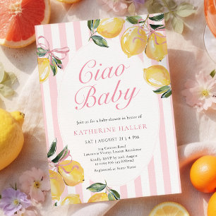 Ciao Baby Zitronen-Rosa Babyparty-Einladung Einladung