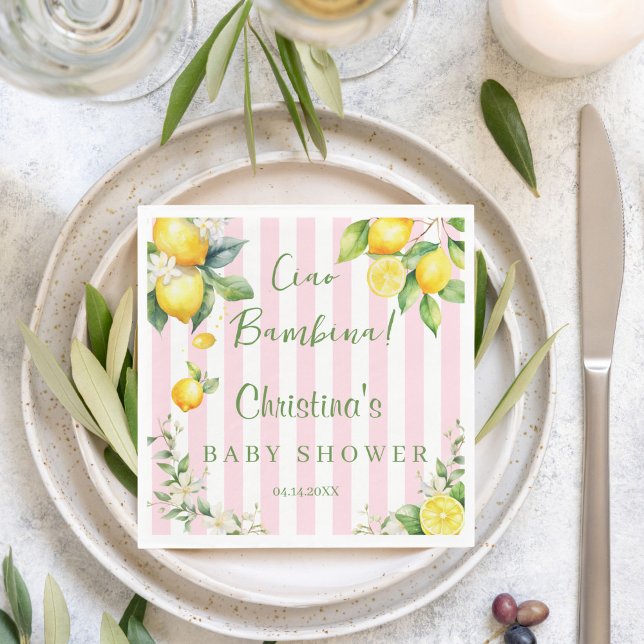 Ciao Bambina Baby Shower Pink Citrus Zitrone Serviette (Ciao Bambina Baby Shower Pink Citrus Napkin)