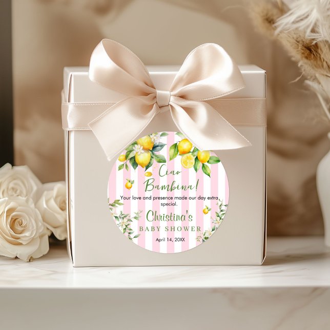 Ciao Bambina Baby Shower Thank you  Runder Aufkleber (Ciao Bambina Baby Shower Thank you Stickers)