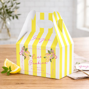 Ciao Bambina Gelber Streifen Zitrone Baby Shower Geschenkschachtel