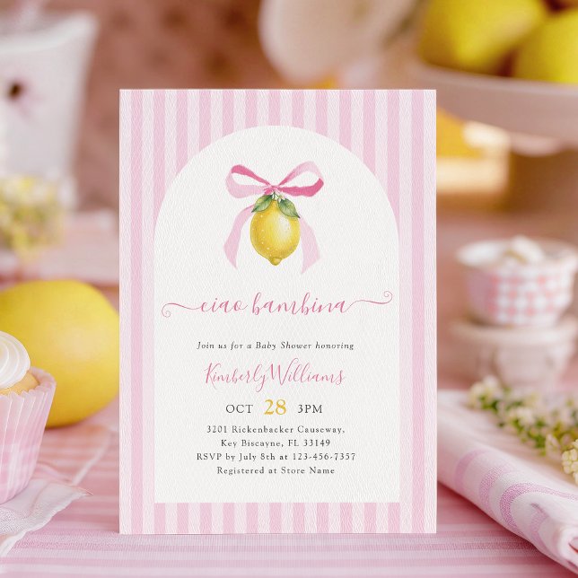 Ciao Bambina Pink Lemon Baby Shower Invitation (Créateur téléchargé)