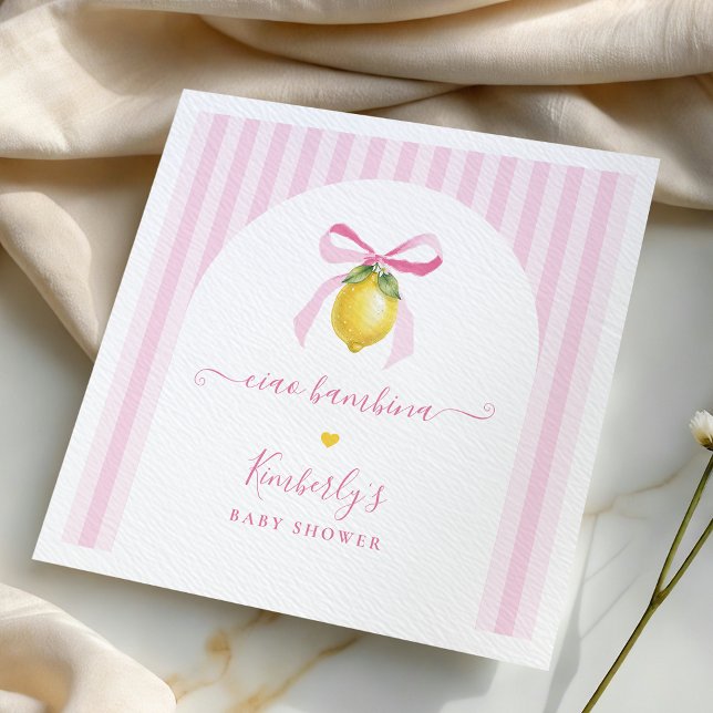 Ciao Bambina Pink Striped Lemon Baby Shower Serviette (Von Creator hochgeladen)