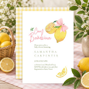 Ciao bambina rosa Schleife Zitrone Baby-Party Einladung