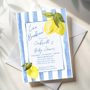 Ciao Bambino blaue Streifen Zitronen Babydusche Einladung