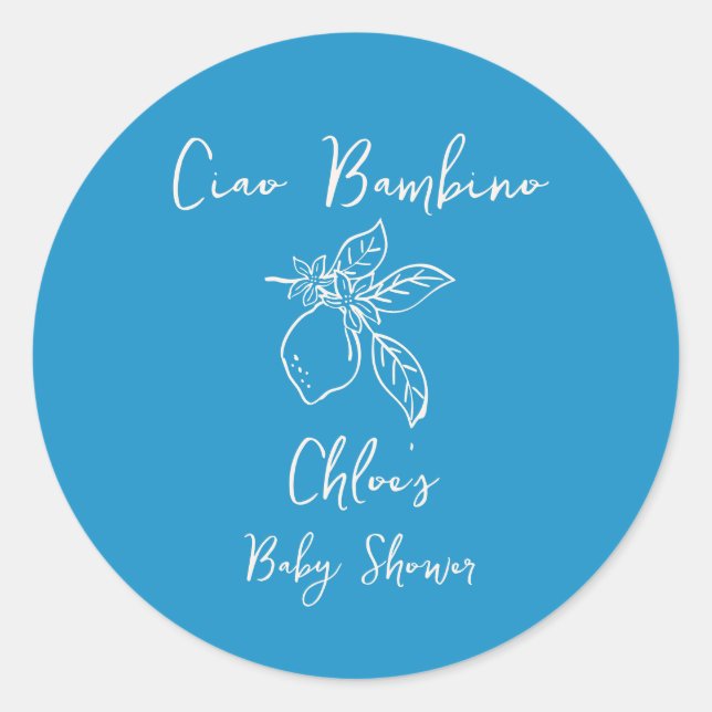 Ciao Bambino Handgezeichnete Lemon Babydusche Runder Aufkleber (Vorderseite)